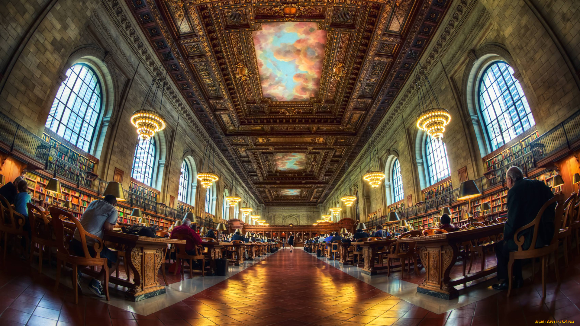 интерьер, кабинет, библиотека, офис, книги, роспись, читальный, зал