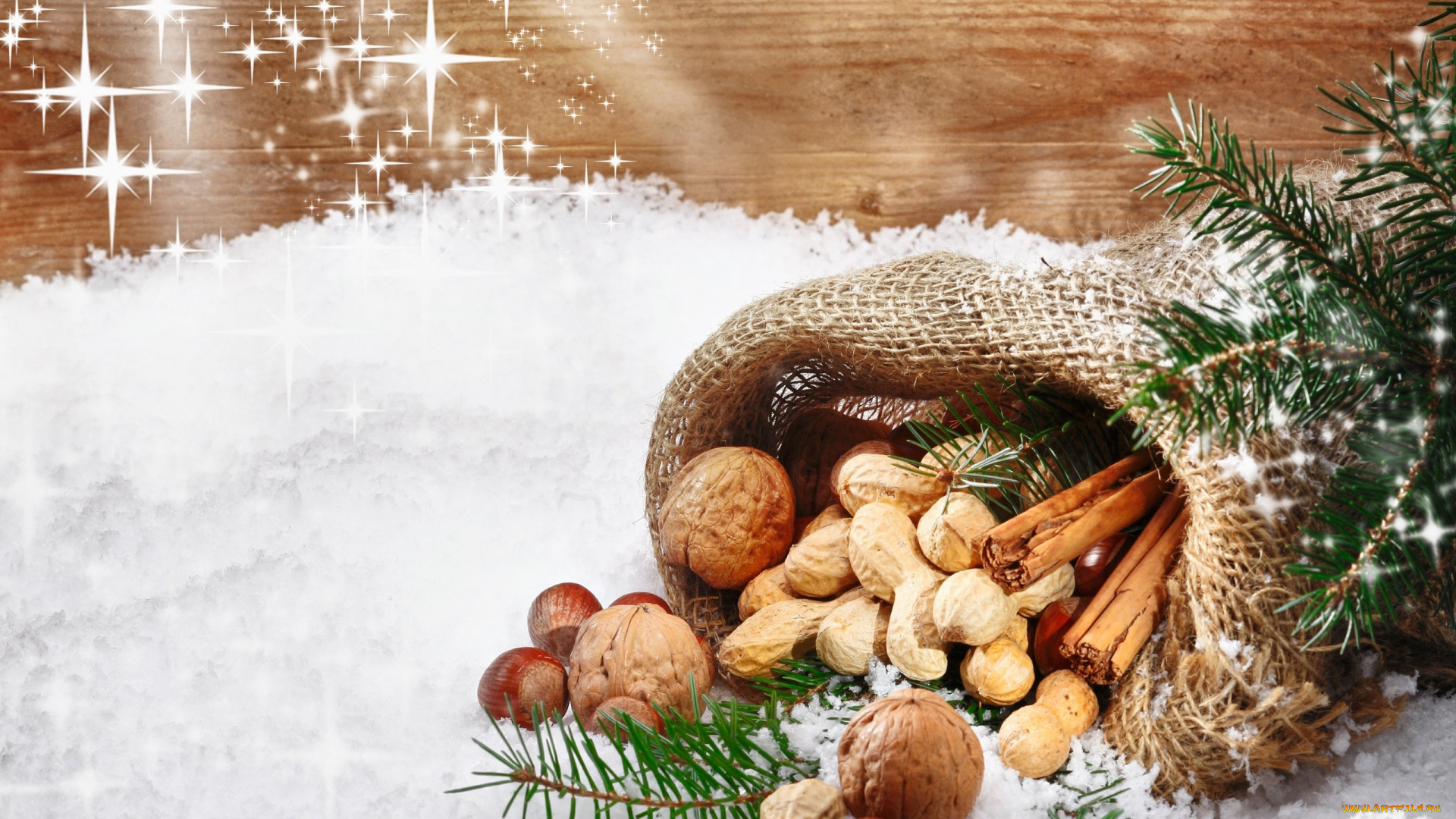 праздничные, угощения, корица, орехи, мешок