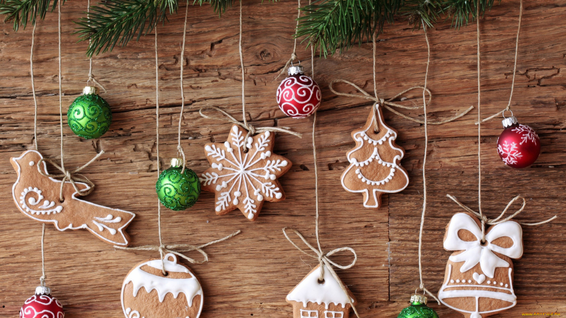 праздничные, украшения, ветка, шарики, печенье