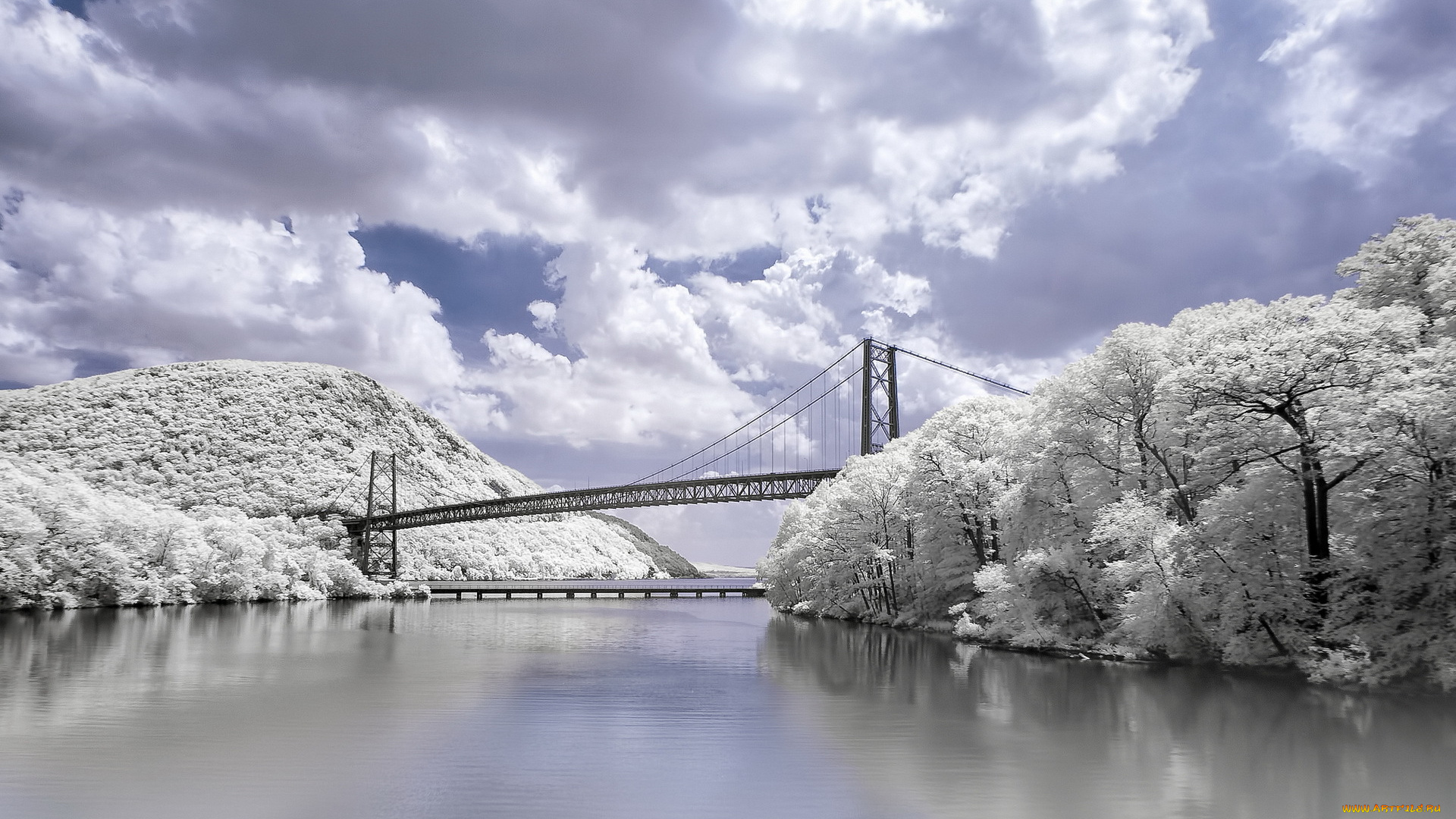 природа, реки, озера, река, мост, облака, пейзаж