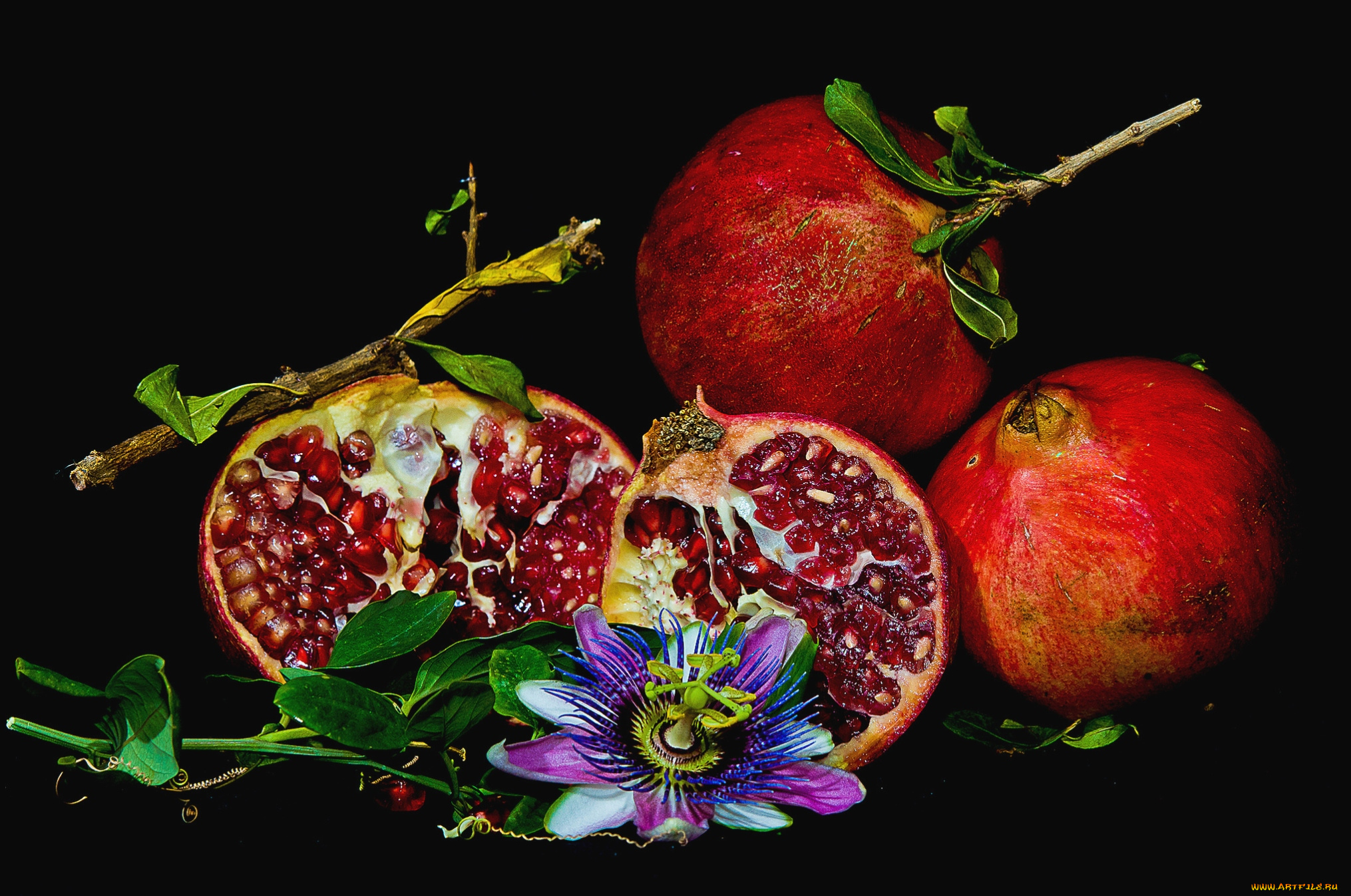 еда, гранат, зерна, плоды, пассифлора