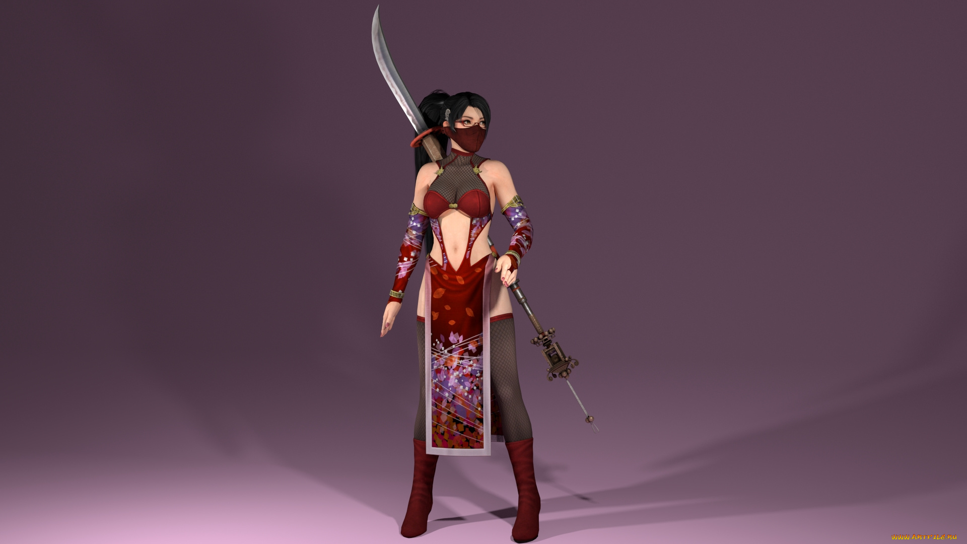 3д, графика, фантазия, , fantasy, взгляд, девушка, оружие, фон