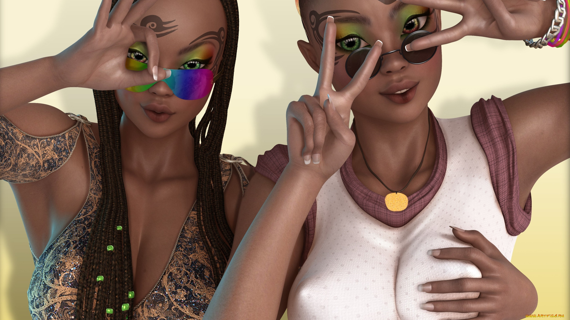 3д, графика, люди, , people, жест, фон, взгляд, девушки