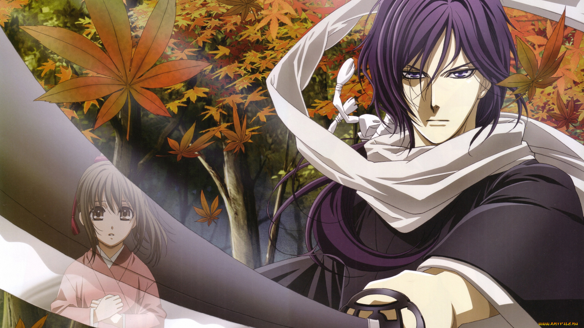 аниме, hakuoki, меч, парень, фон, девушка, отражение