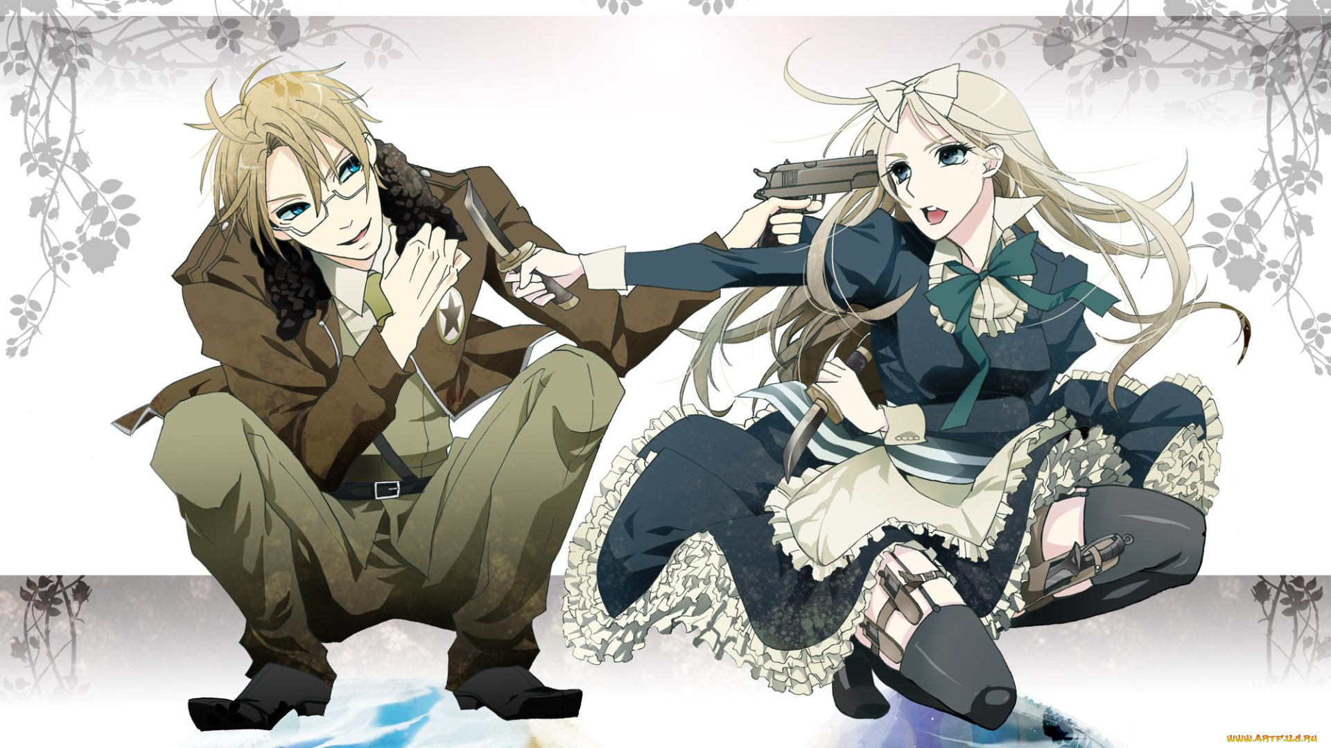аниме, hetalia, , axis, powers, пистолеты, оружие, девушка, италия, и, страны, оси, парень