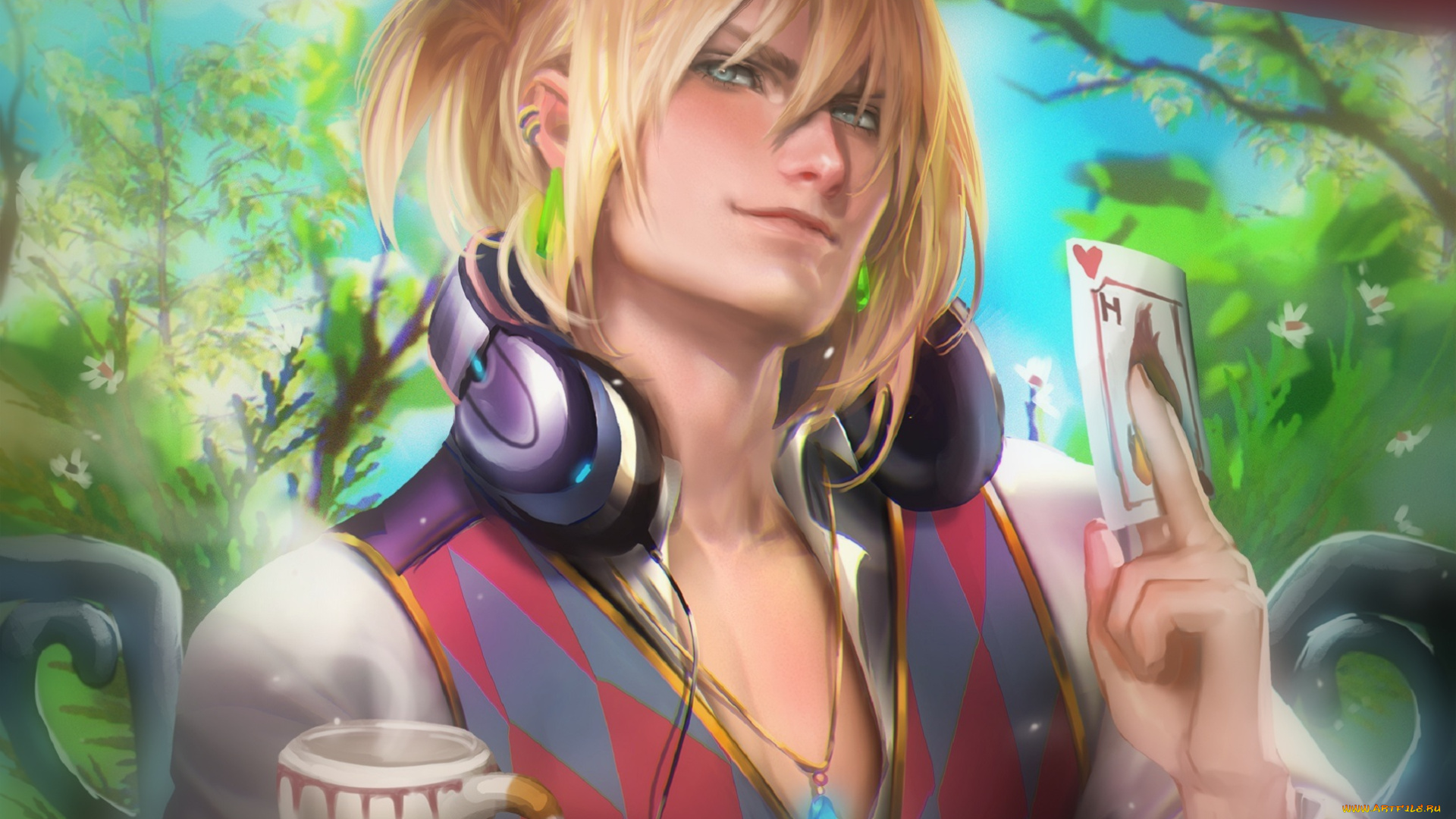 аниме, howl`s, moving, castle, серьги, наушники, howls, moving, castle, надменность, взгляд, карта, ходячий, замок, хаула, sakimichan, арт, парень, хаул, howl