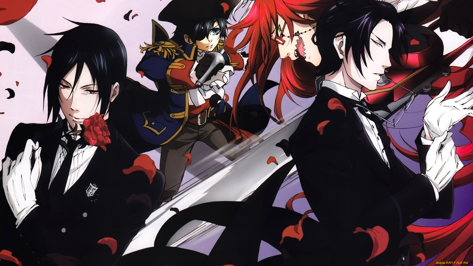 аниме, kuroshitsuji, себастьян, сиэль, клод, тёмный, дворецкий, греель