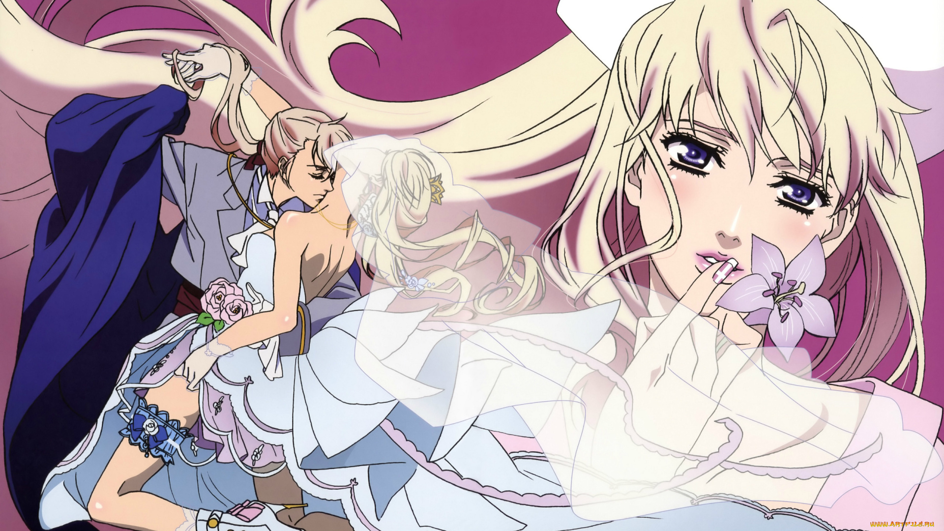 аниме, macross, frontier, подвязка, длинные, волосы, перчатки, шлейф, фата, поцелуй, жених, sheryl, nome, корона, macross, frontier, yuuko, yamada, art, лицо