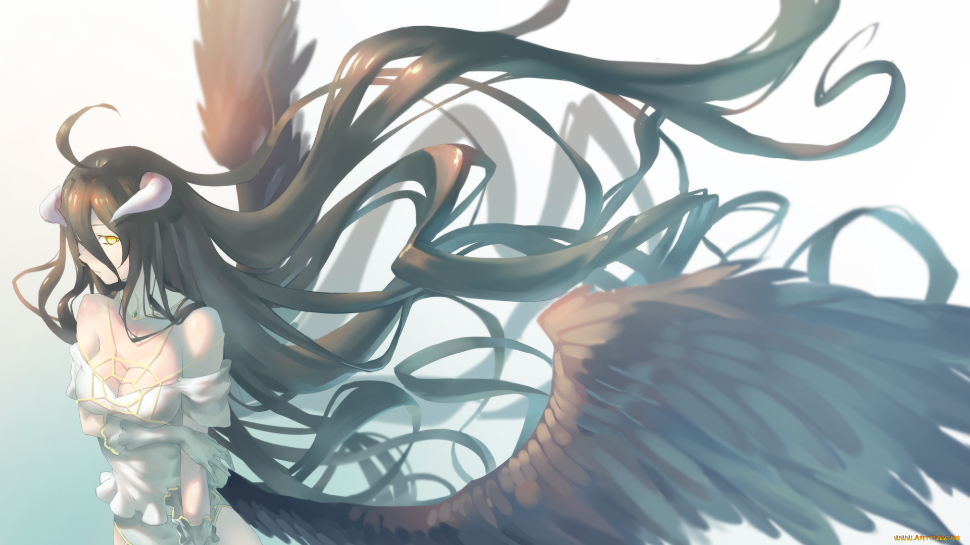 аниме, overlord, albedo, art, крылья, девушка, демонесса