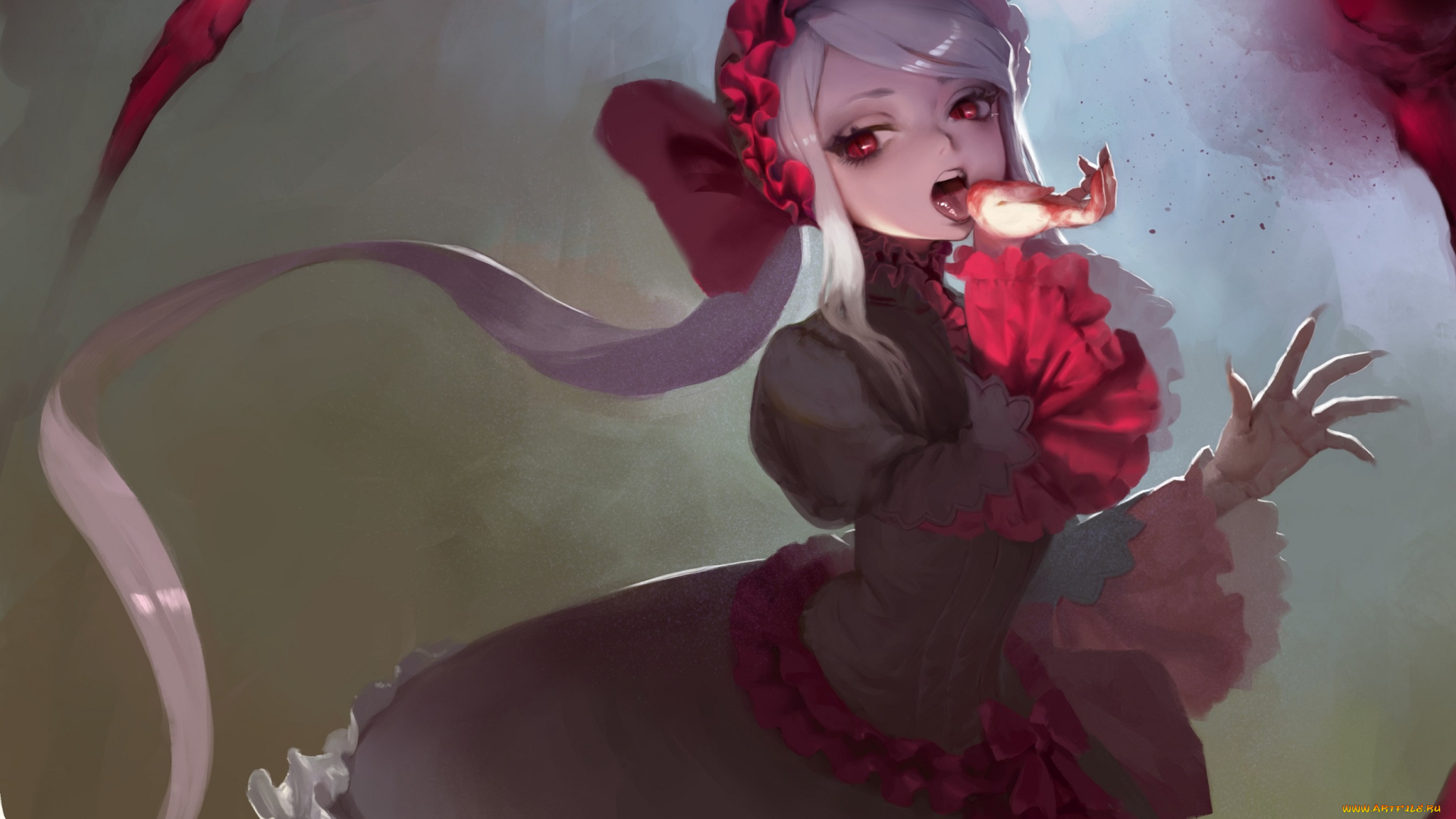 аниме, overlord, attall, ленты, арт, девушка, shalltear, bloodfallen, кровь
