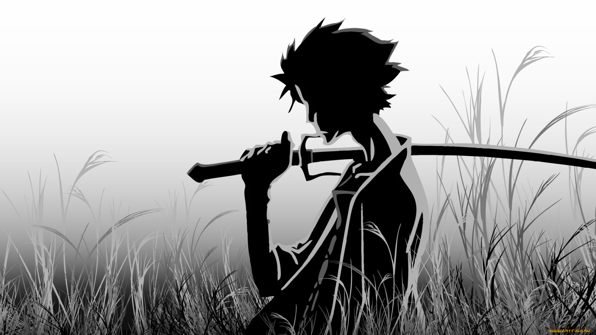 аниме, samurai, champloo, трава, поле, меч, муген
