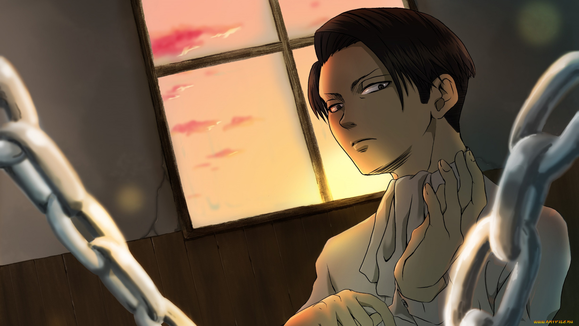 аниме, shingeki, no, kyojin, атака, титанов, цепи, арт, взгляд, леви