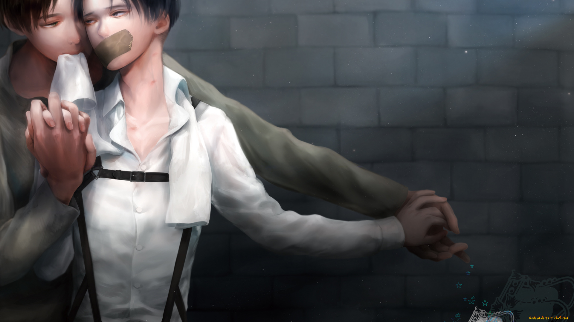 аниме, shingeki, no, kyojin, эрен, арт, атака, титанов, леви