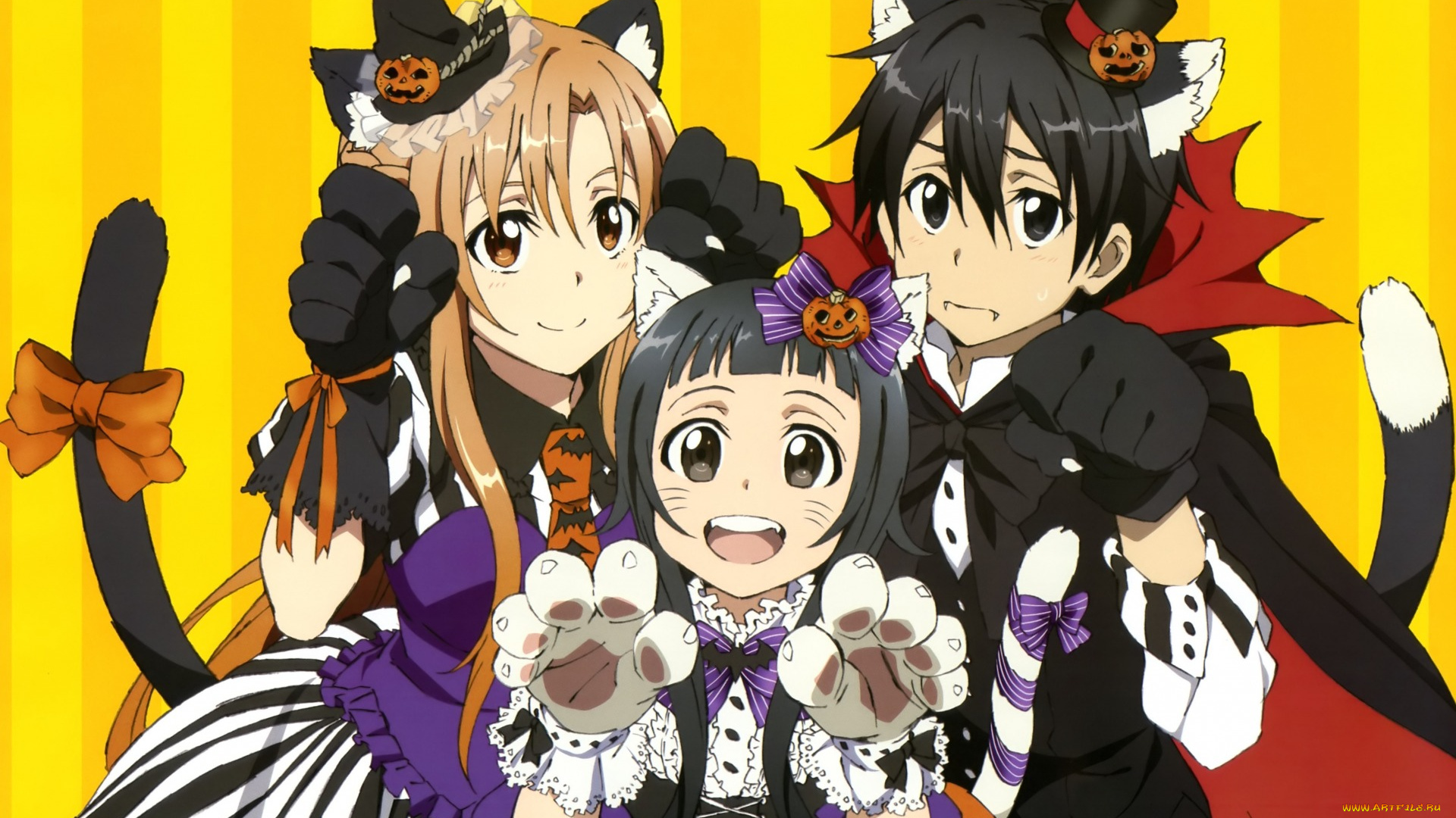 аниме, sword, art, online, asuna, kirigaya, kazuto, kirito, yui