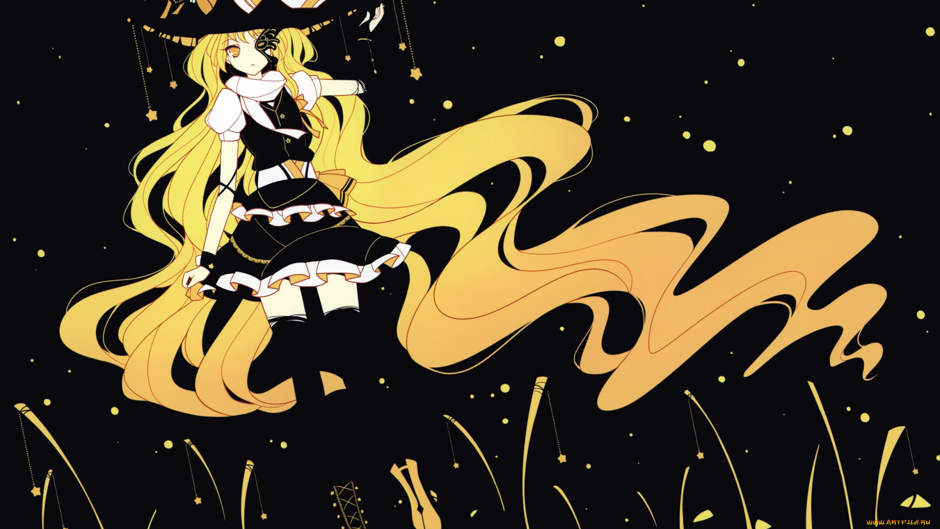 аниме, touhou, art, шляпа, kirisame, marisa, маска, длинные, волосы, ideolo