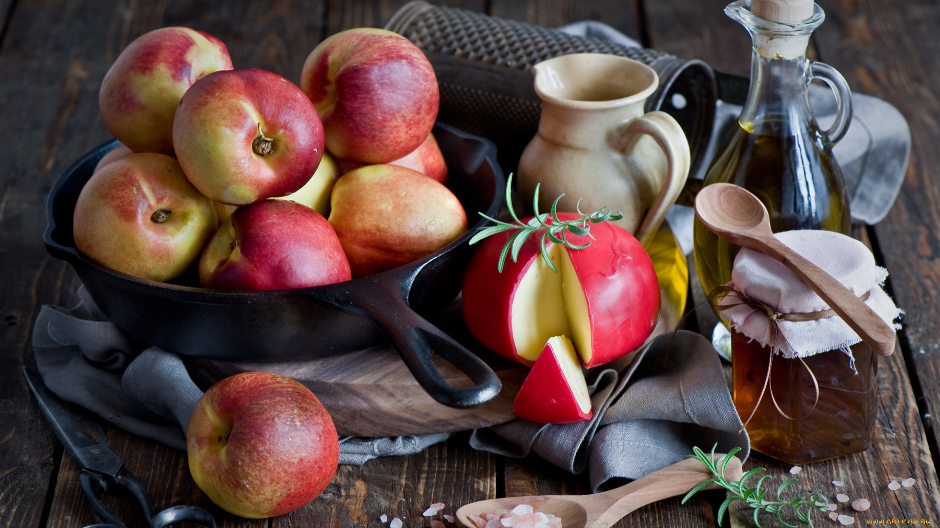 еда, разное, масло, мёд, сыр, персики