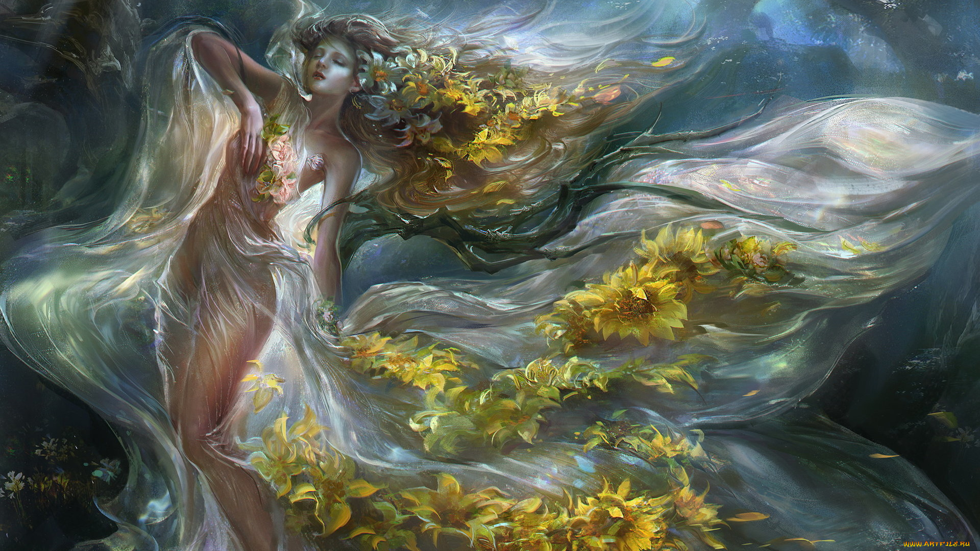 фэнтези, девушки, цветы, арт, девушка