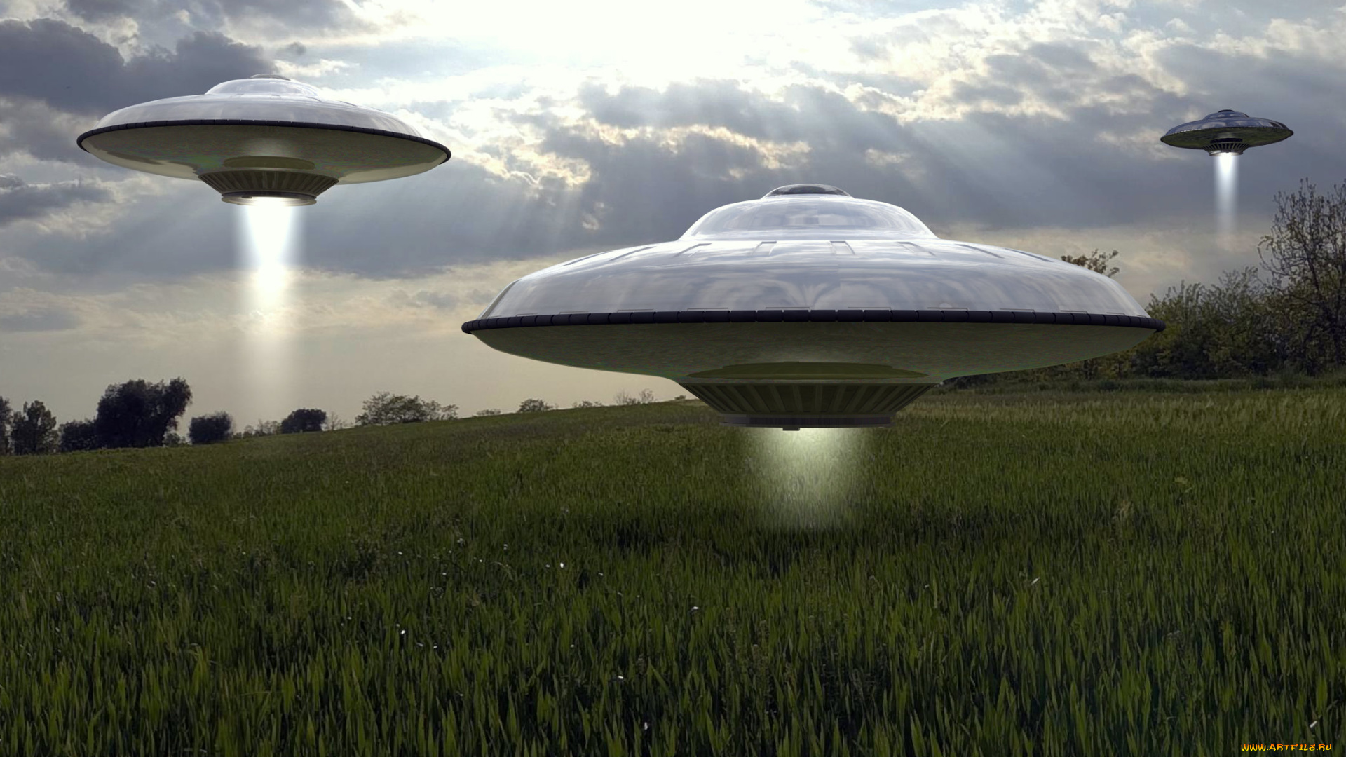 фэнтези, фотоарт, облака, нло, поле