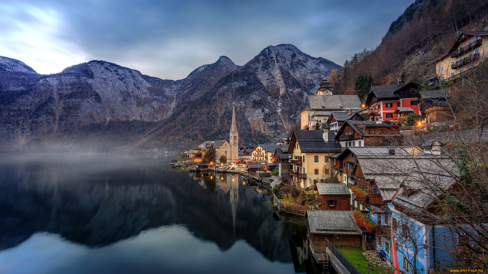 hallstatt, , austria, города, -, пейзажи, горы, озеро, городок
