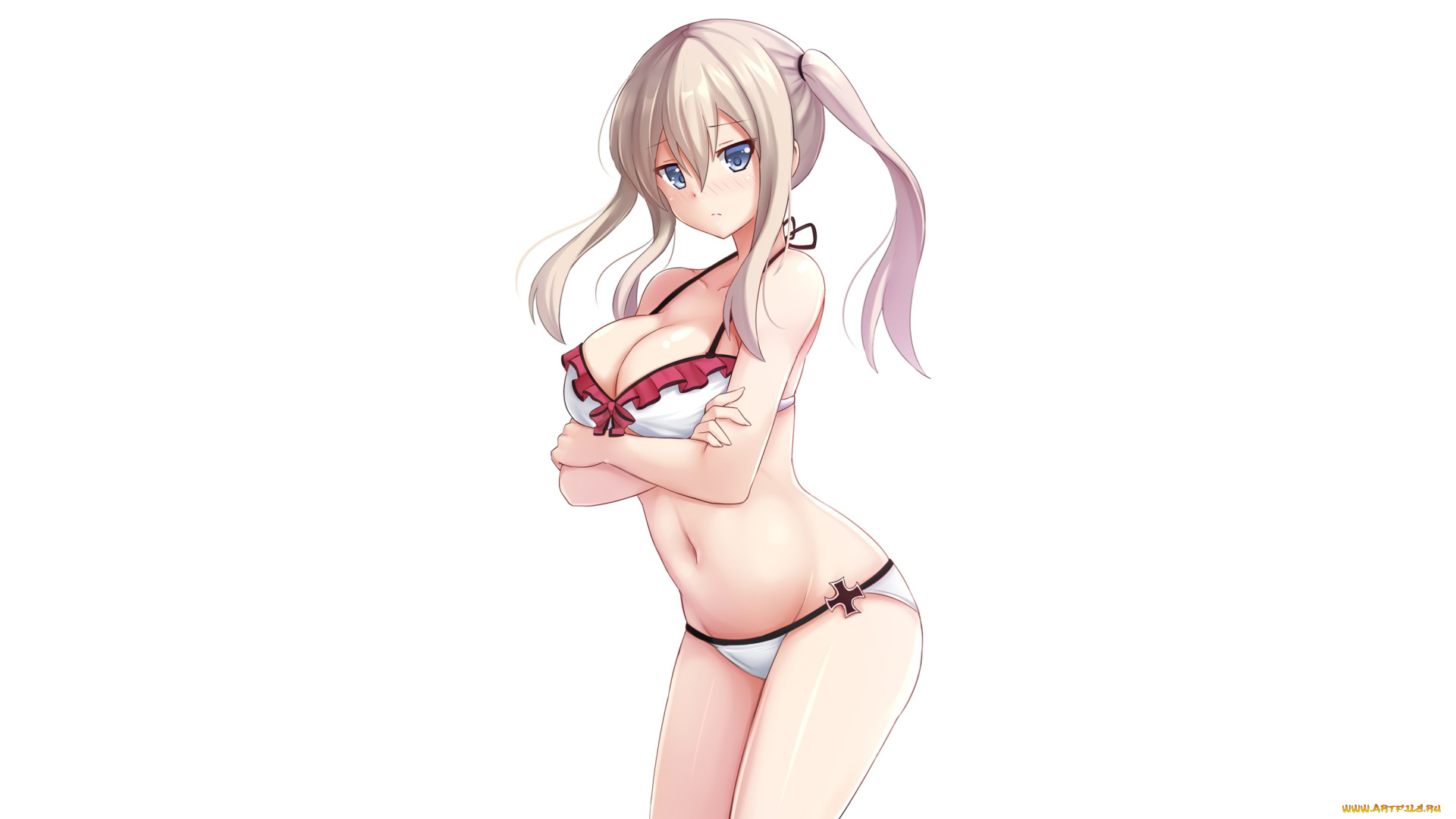 kantai, collection, аниме, голубые, глаза, волосы, купальник, graf, zeppelin, декольте, грудь
