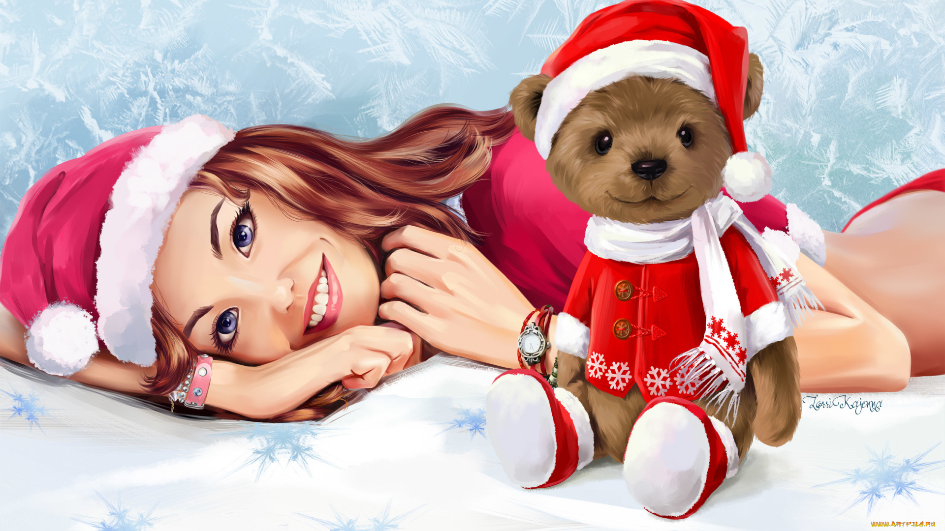 праздничные, -, разное, , новый, год, мишка, взгляд, улыбка, девушка, новый, год, игрушка