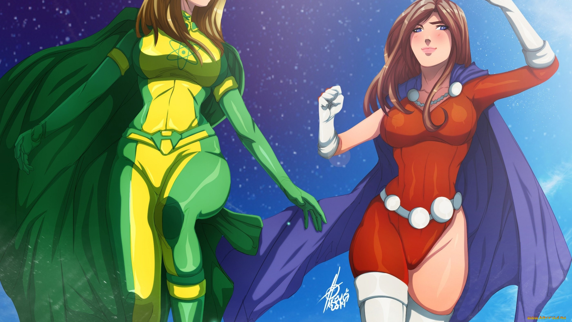 рисованное, люди, фон, взгляд, девушки