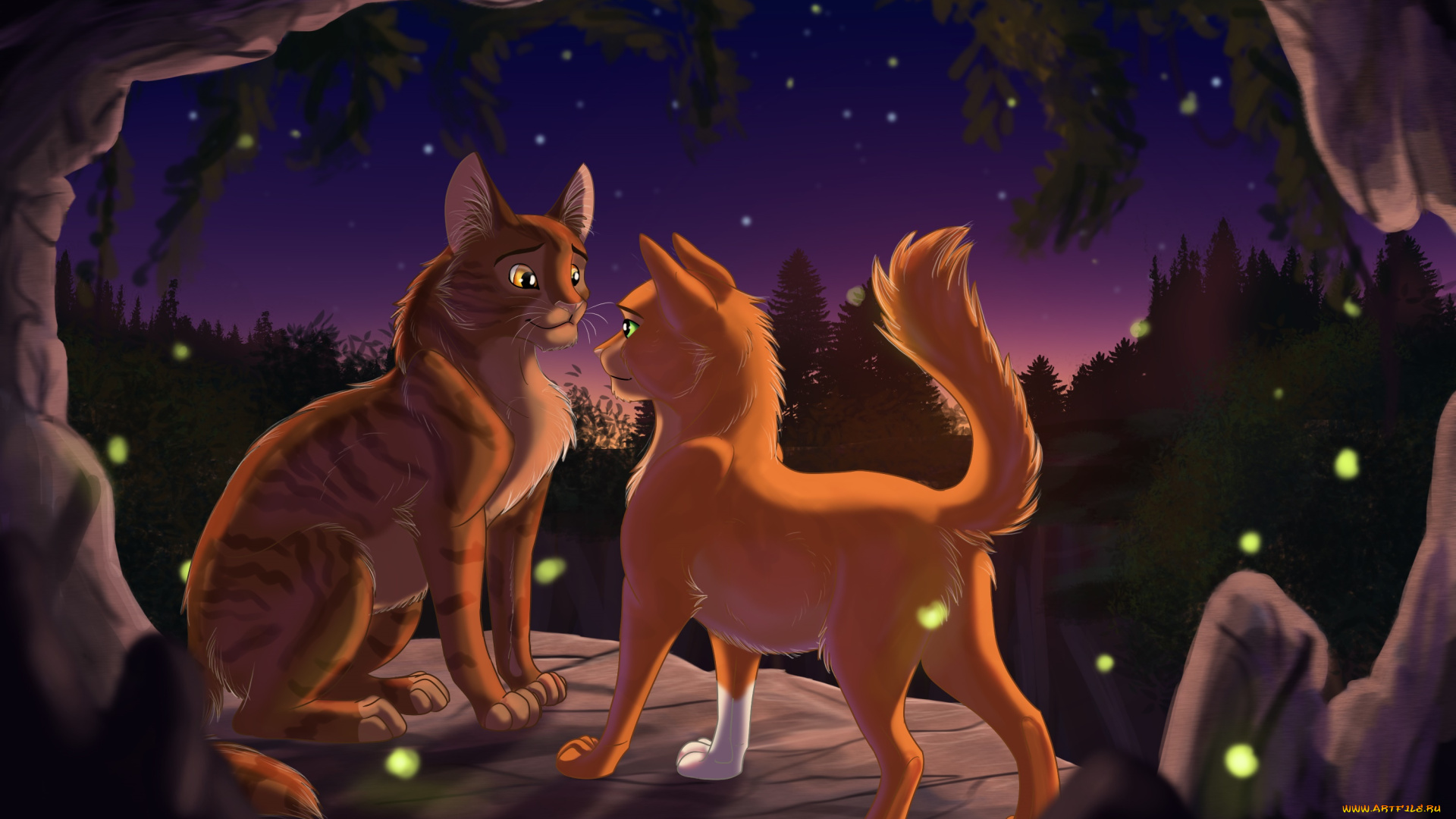 рисованное, животные, , коты, лес, коты