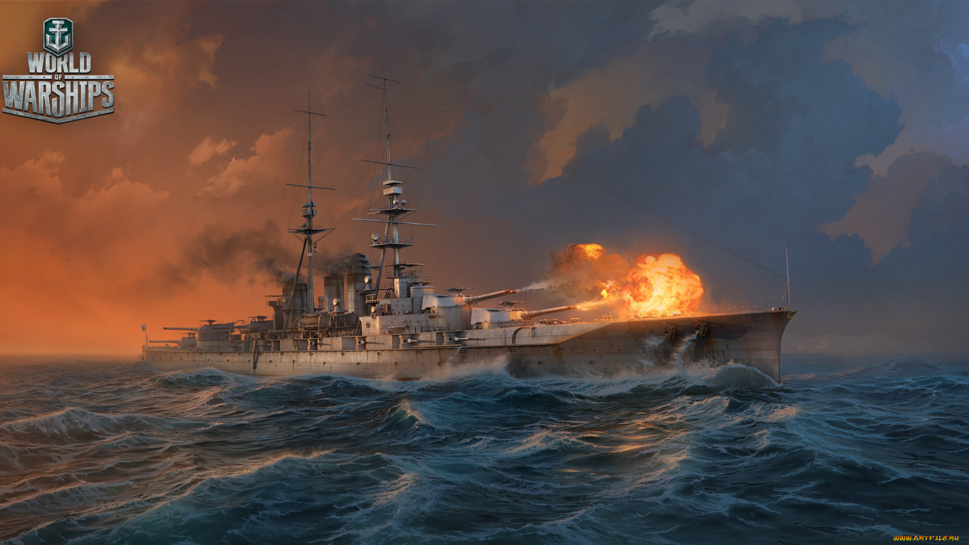 видео, игры, world, of, warships, волны, море, корабль