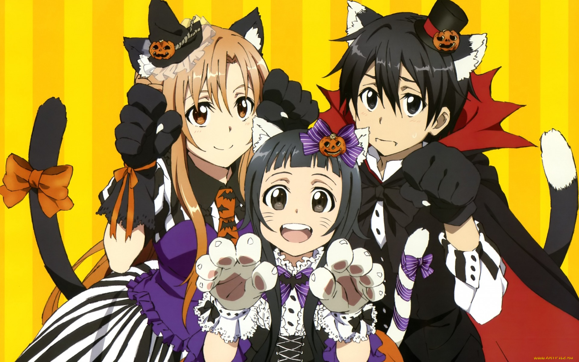 аниме, sword, art, online, asuna, kirigaya, kazuto, kirito, yui