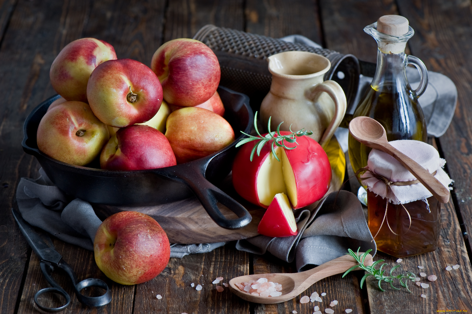 еда, разное, масло, мёд, сыр, персики