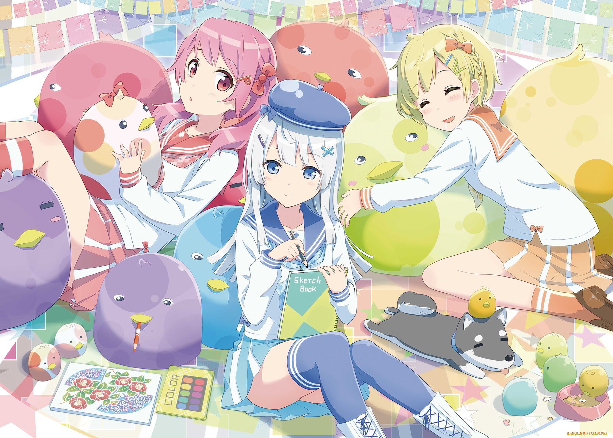 аниме, животные, , существа, арт, девочки, gochou, comedia80