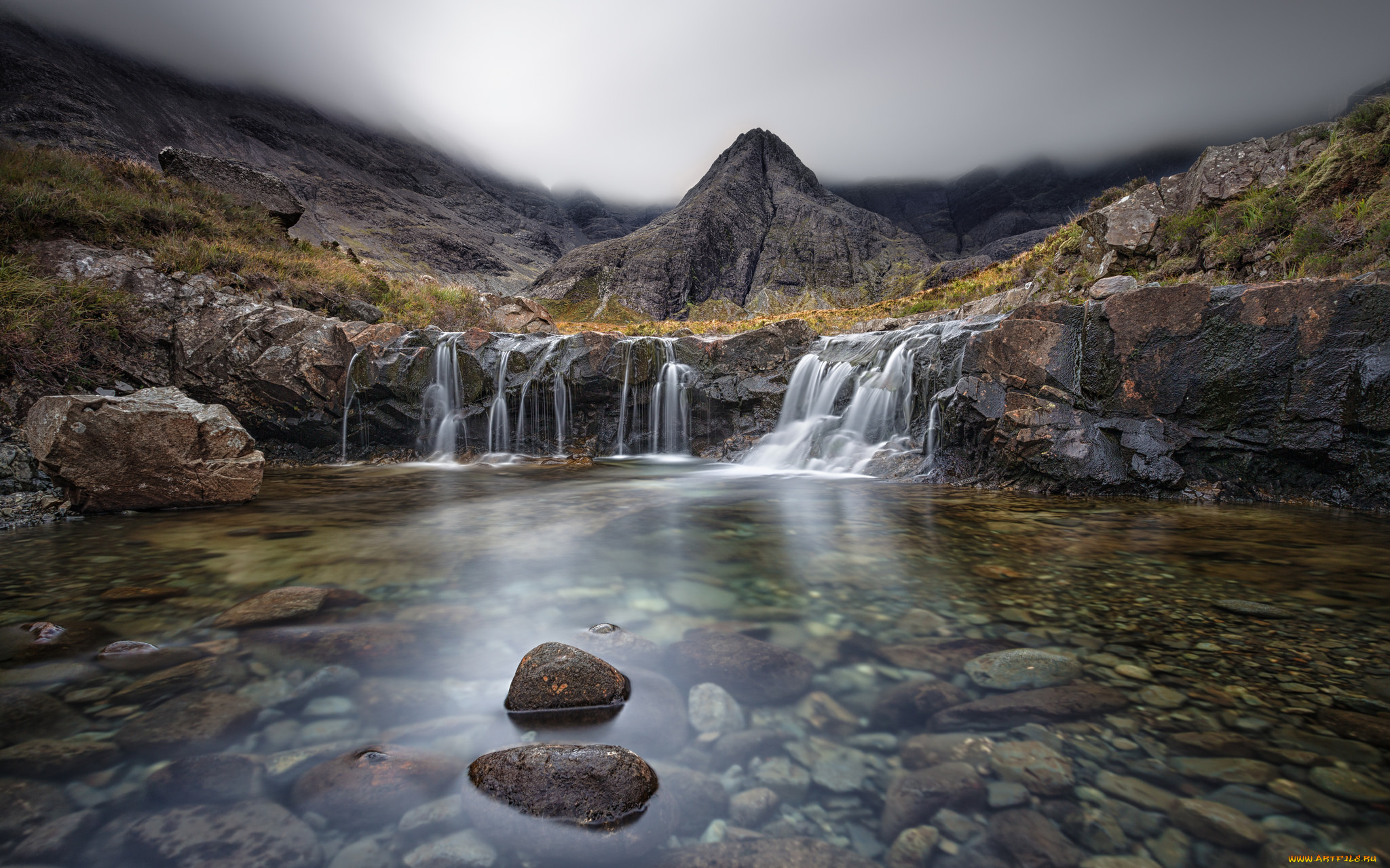 природа, водопады, река, лес, водопад
