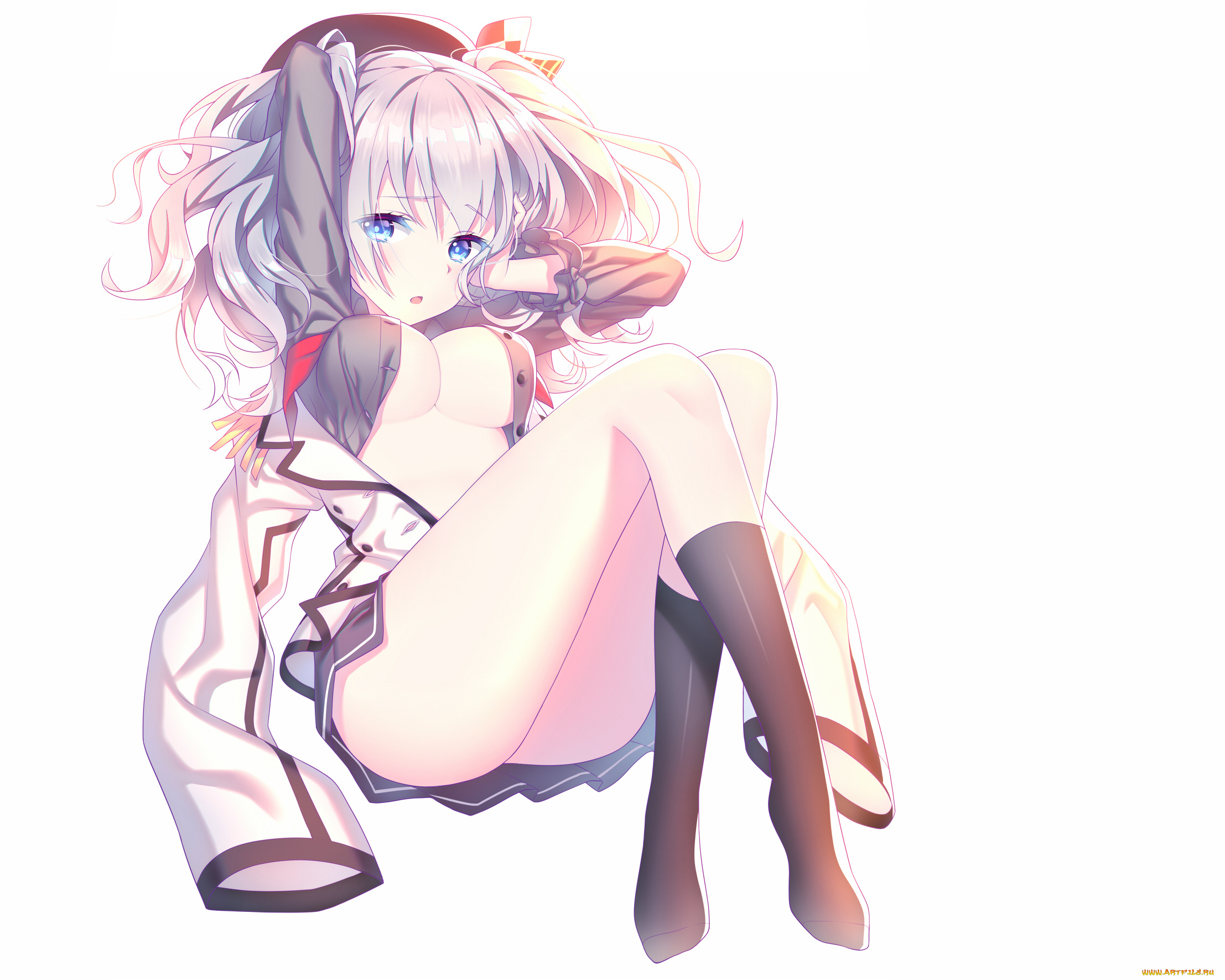 аниме, kantai, collection, голубые, глаза, touwa, nikuman, серые, волосы