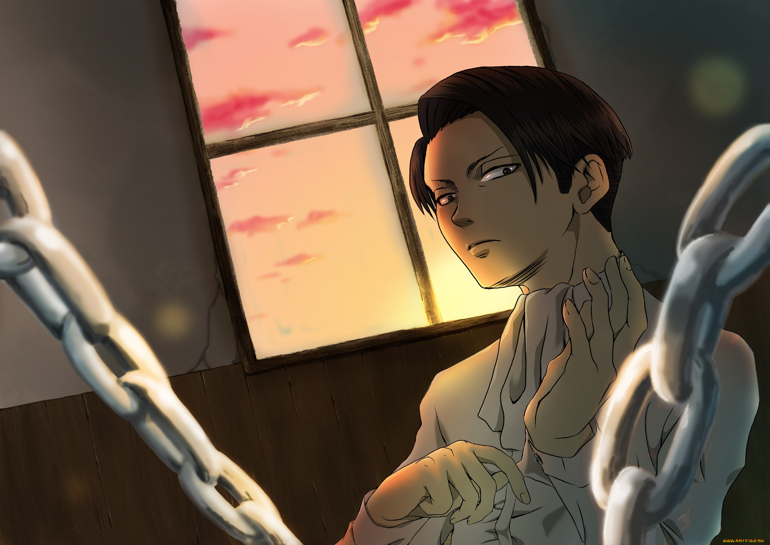 аниме, shingeki, no, kyojin, атака, титанов, цепи, арт, взгляд, леви