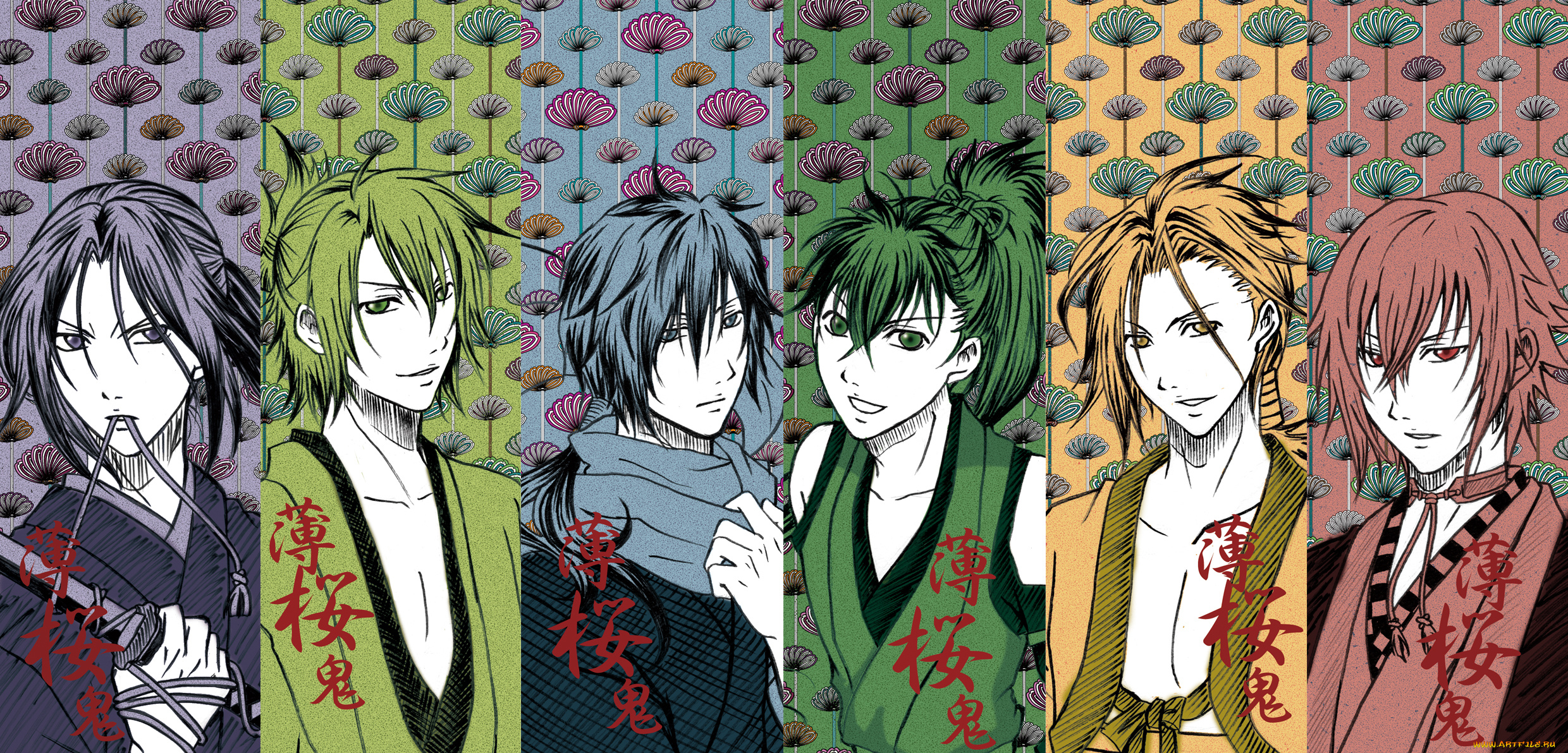 аниме, hakuoki, hakuouki, коллаж, парни, узоры