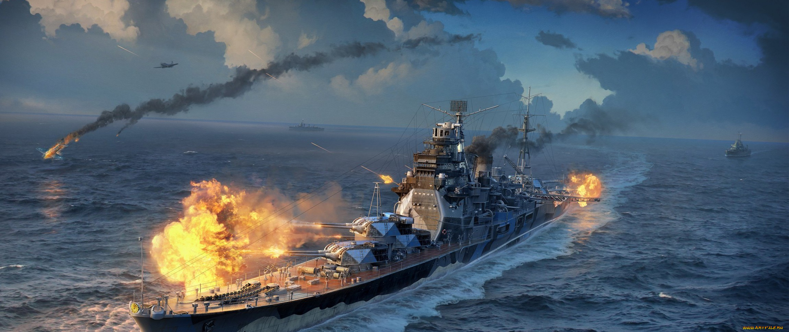 видео, игры, world, of, warships, море, самолеты, корабли