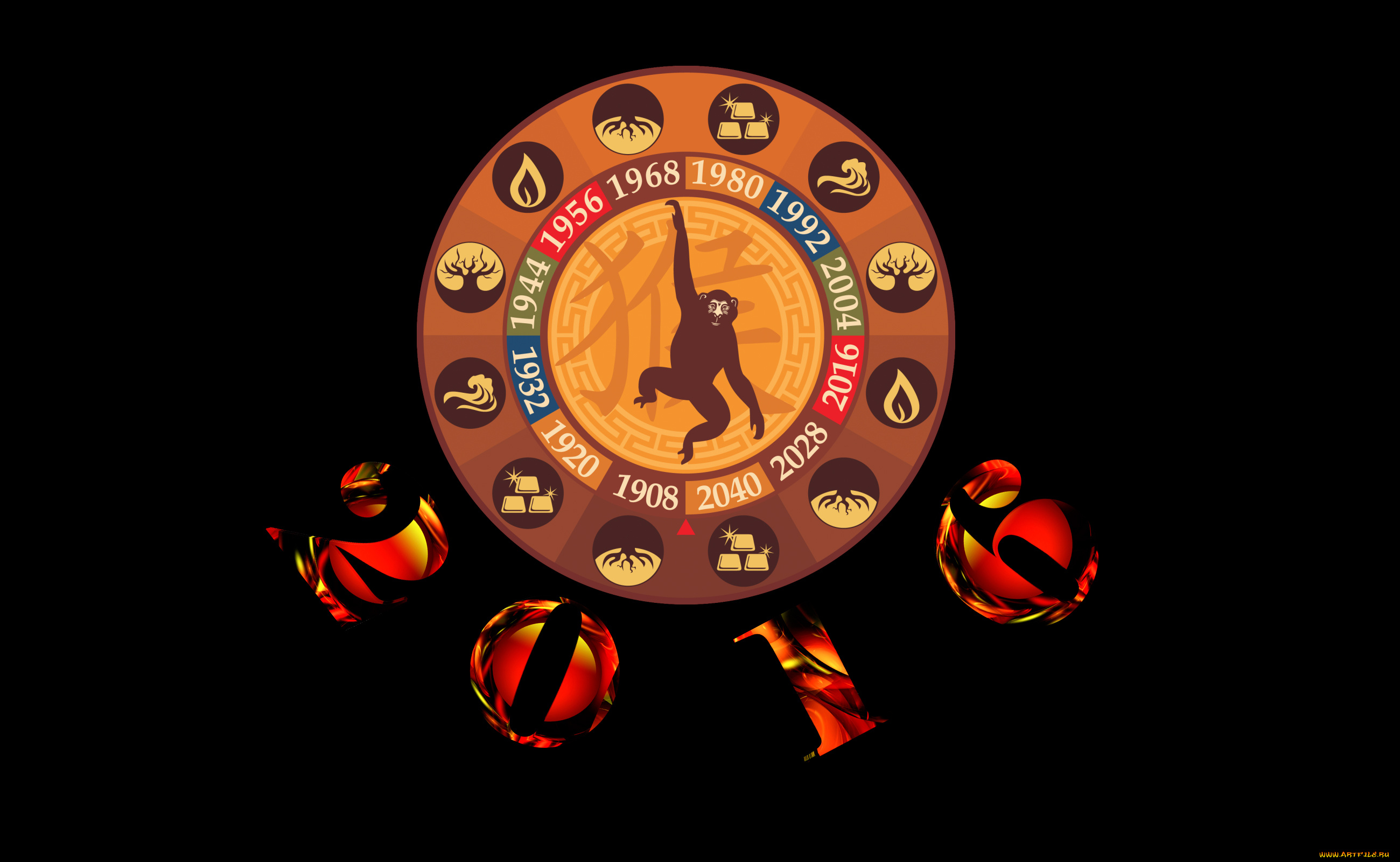 праздничные, векторная, графика, , новый, год, обезьяна, часы