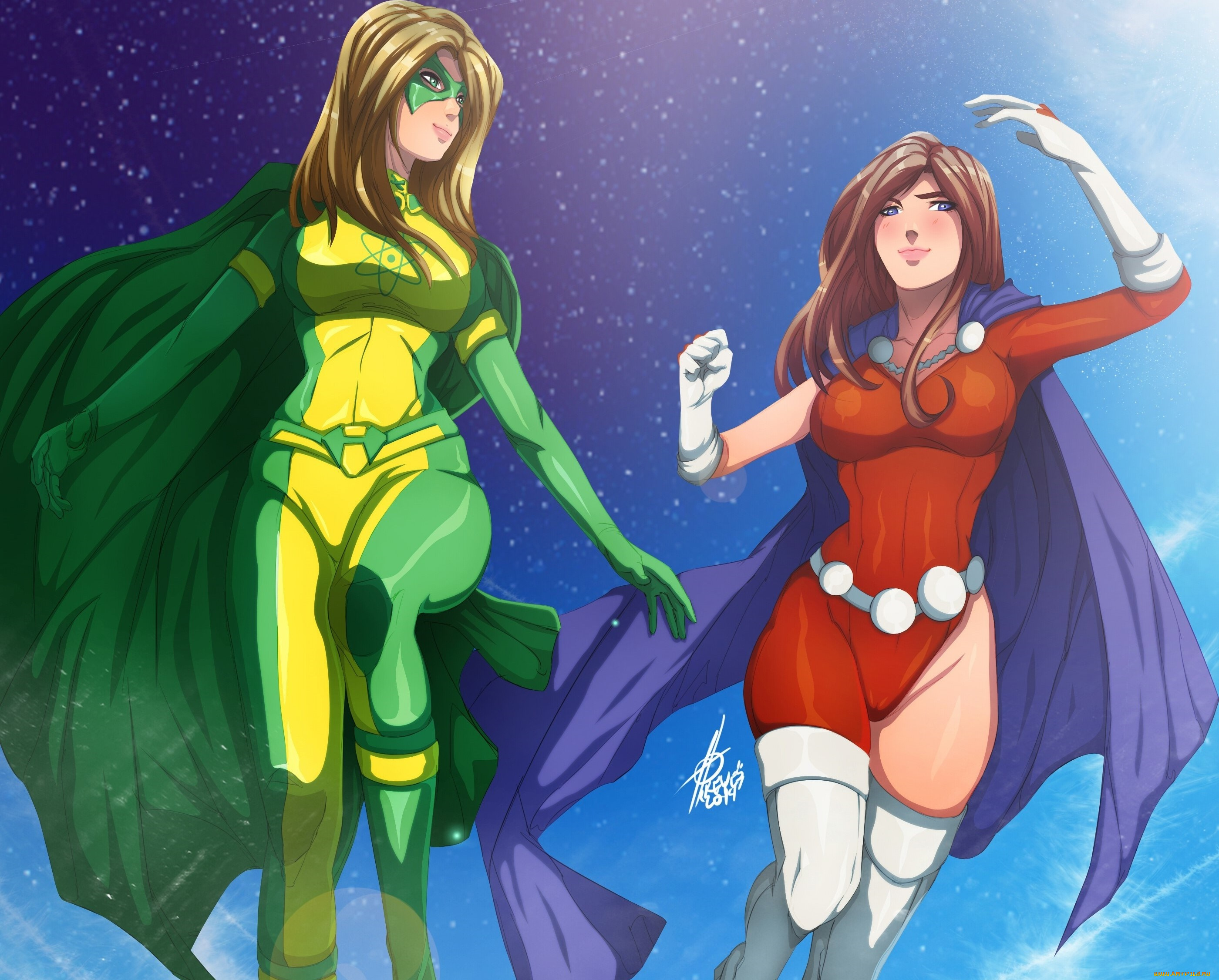 рисованное, люди, фон, взгляд, девушки