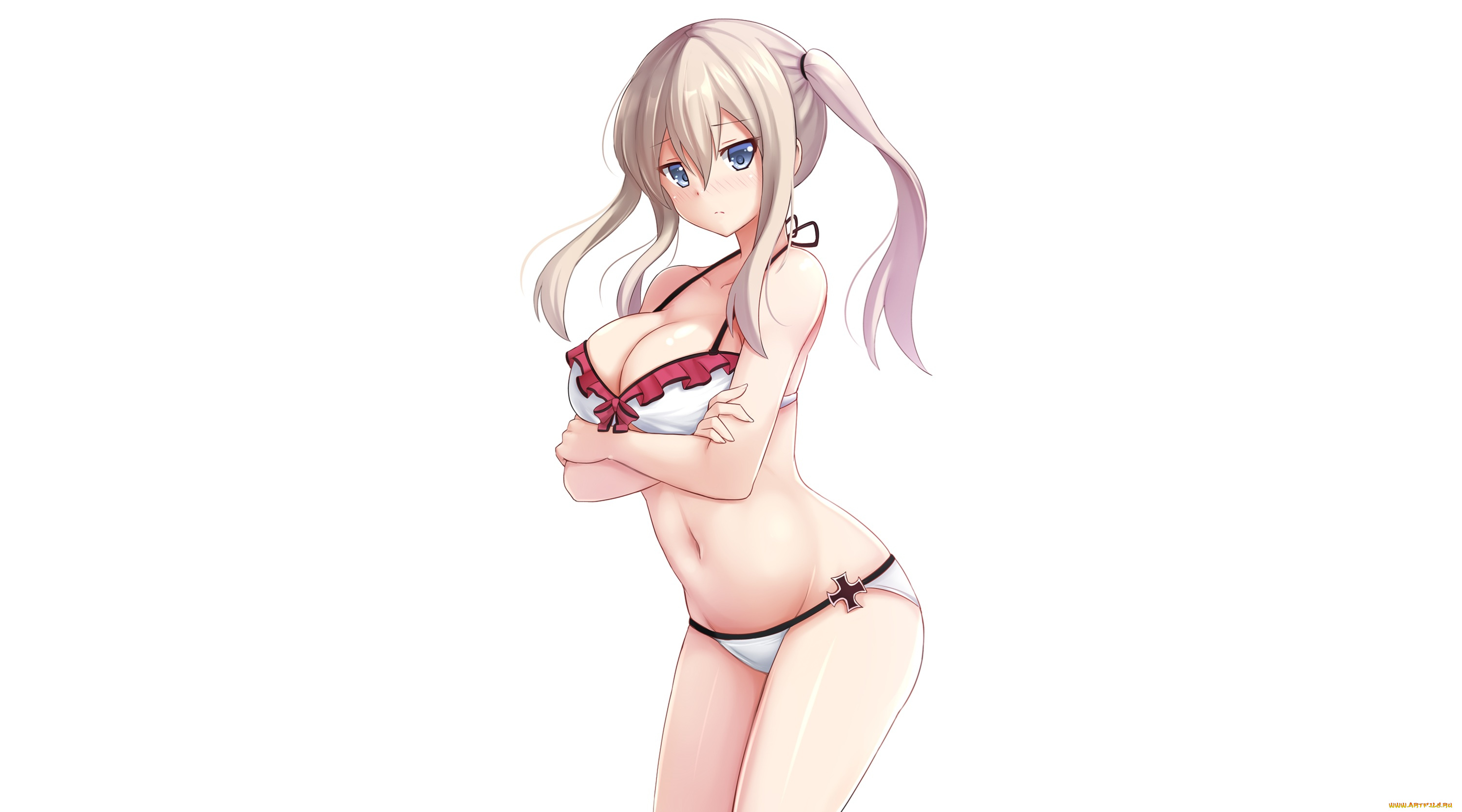 kantai, collection, аниме, голубые, глаза, волосы, купальник, graf, zeppelin, декольте, грудь