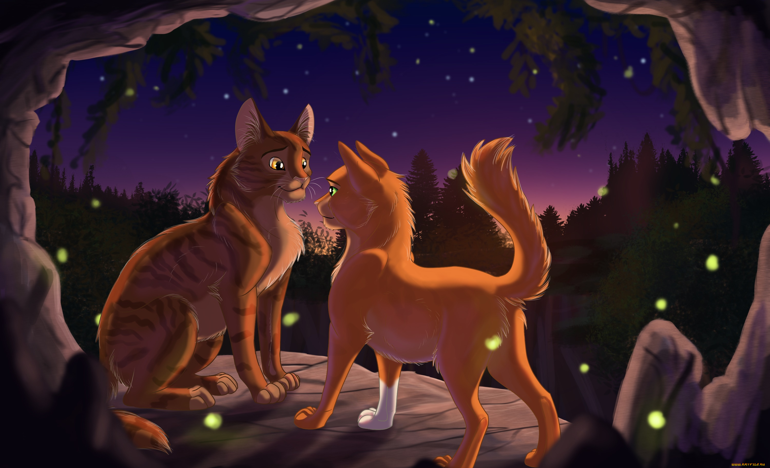 рисованное, животные, , коты, лес, коты