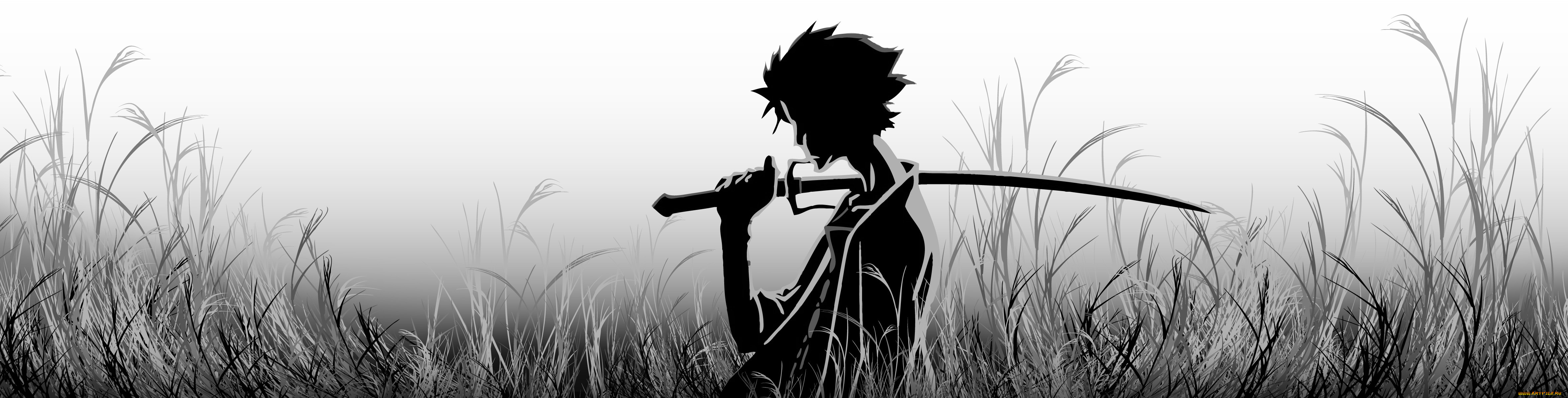 аниме, samurai, champloo, трава, поле, меч, муген