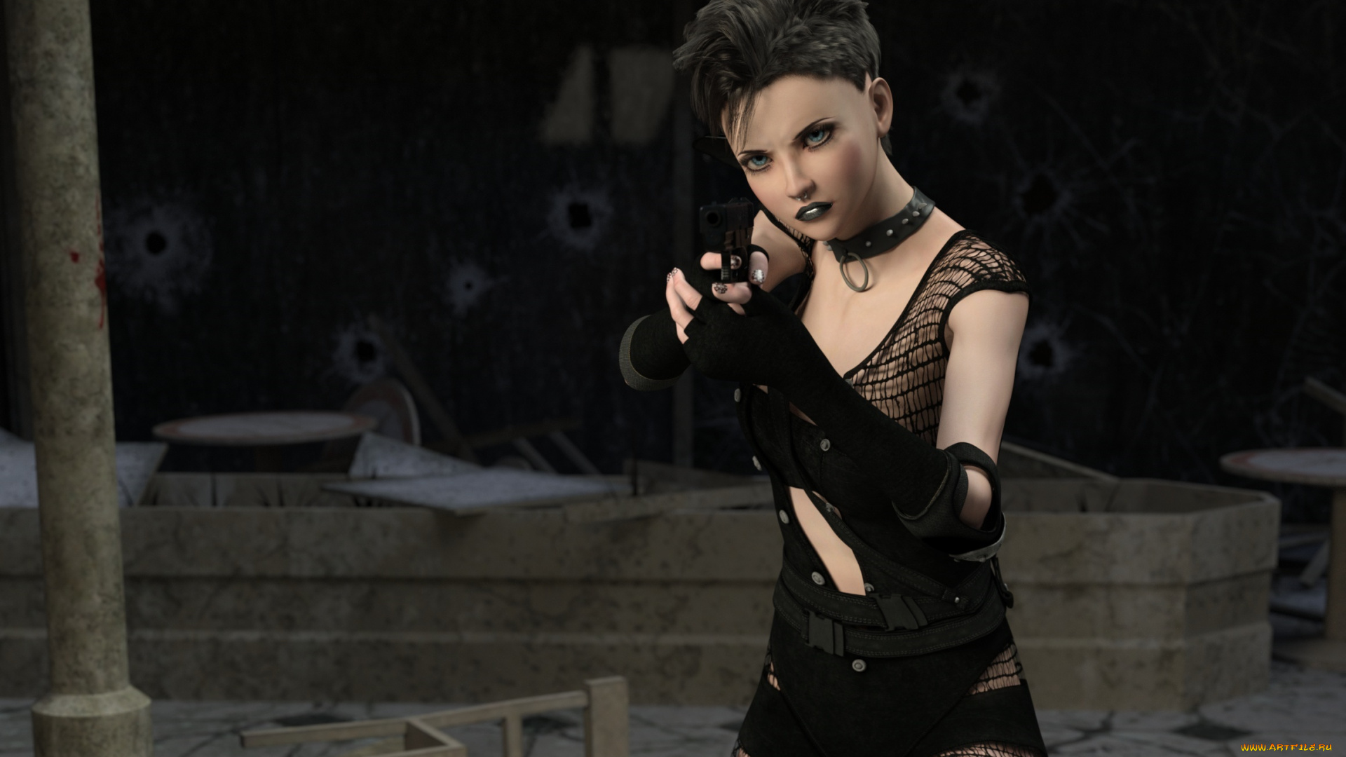 3д, графика, фантазия, , fantasy, оружие, девушка, фон, взгляд