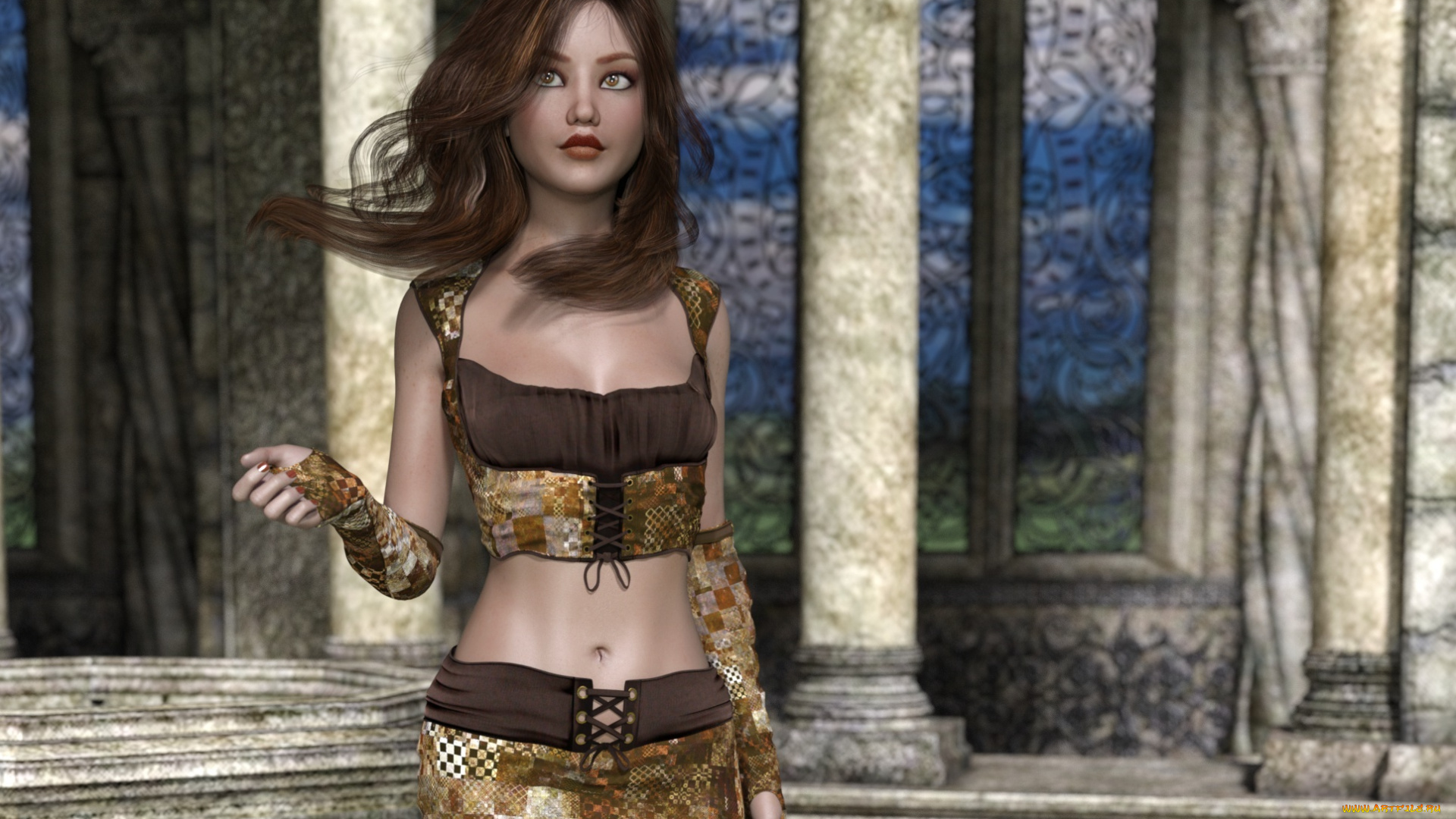 3д, графика, люди, , people, девушка, взгляд, фон