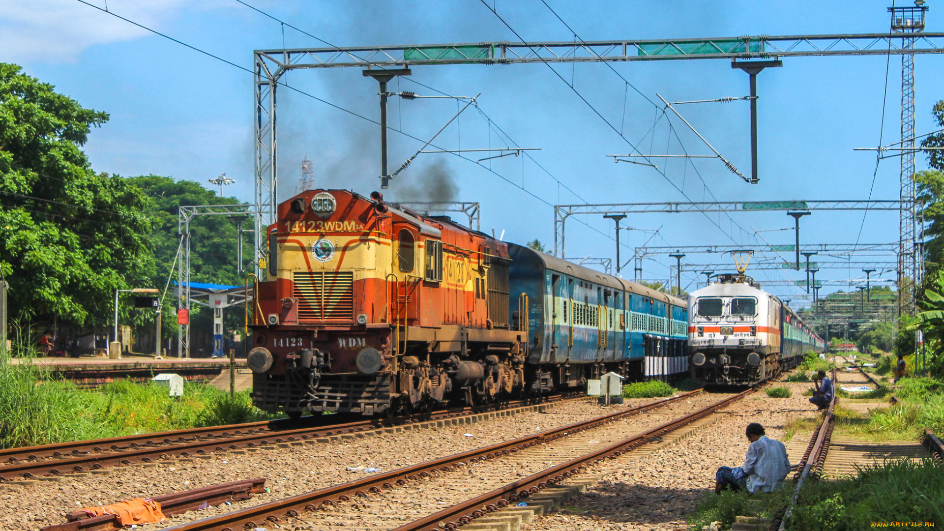 техника, поезда, локомотив, рельсы, состав