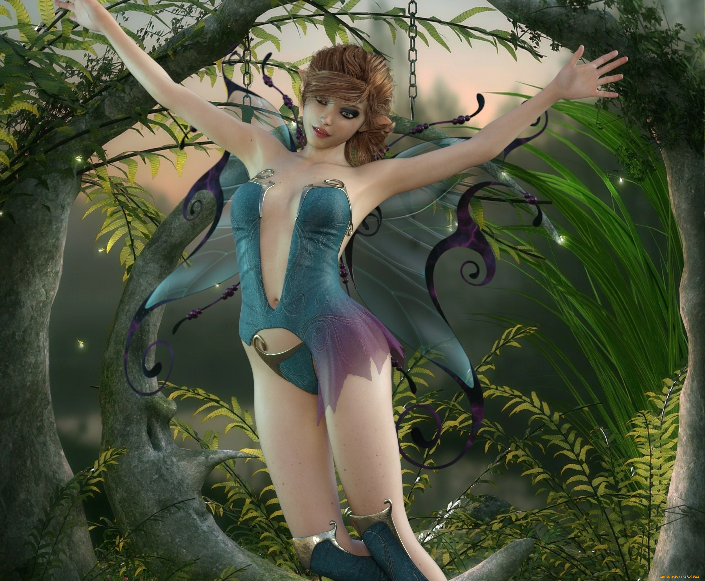 3д, графика, эльфы, , elves, взгляд, фон, фея