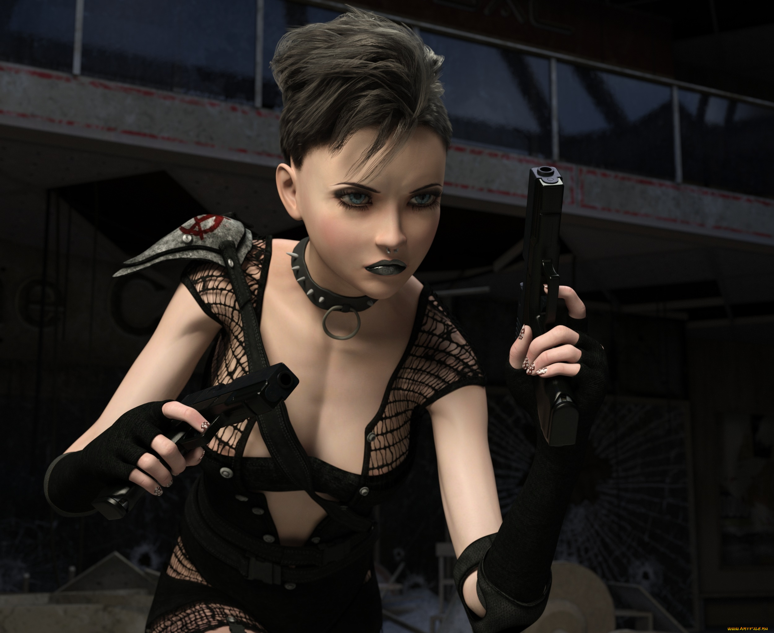 3д, графика, фантазия, , fantasy, девушка, взгляд, оружие, фон