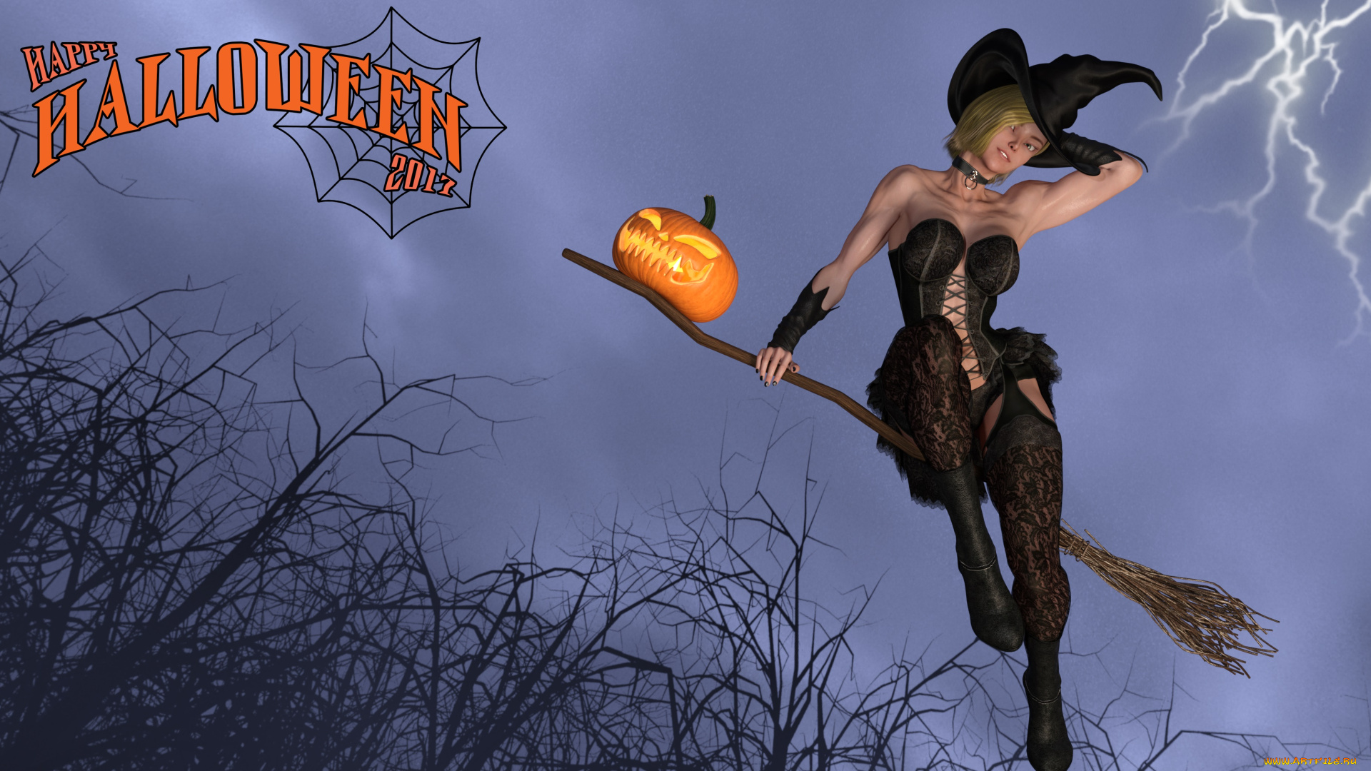 3д, графика, праздники, , holidays, фон, взгляд, девушка, тыква