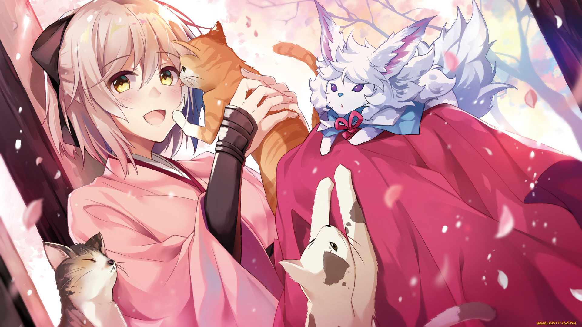 аниме, fate, stay, night, девушка, животные