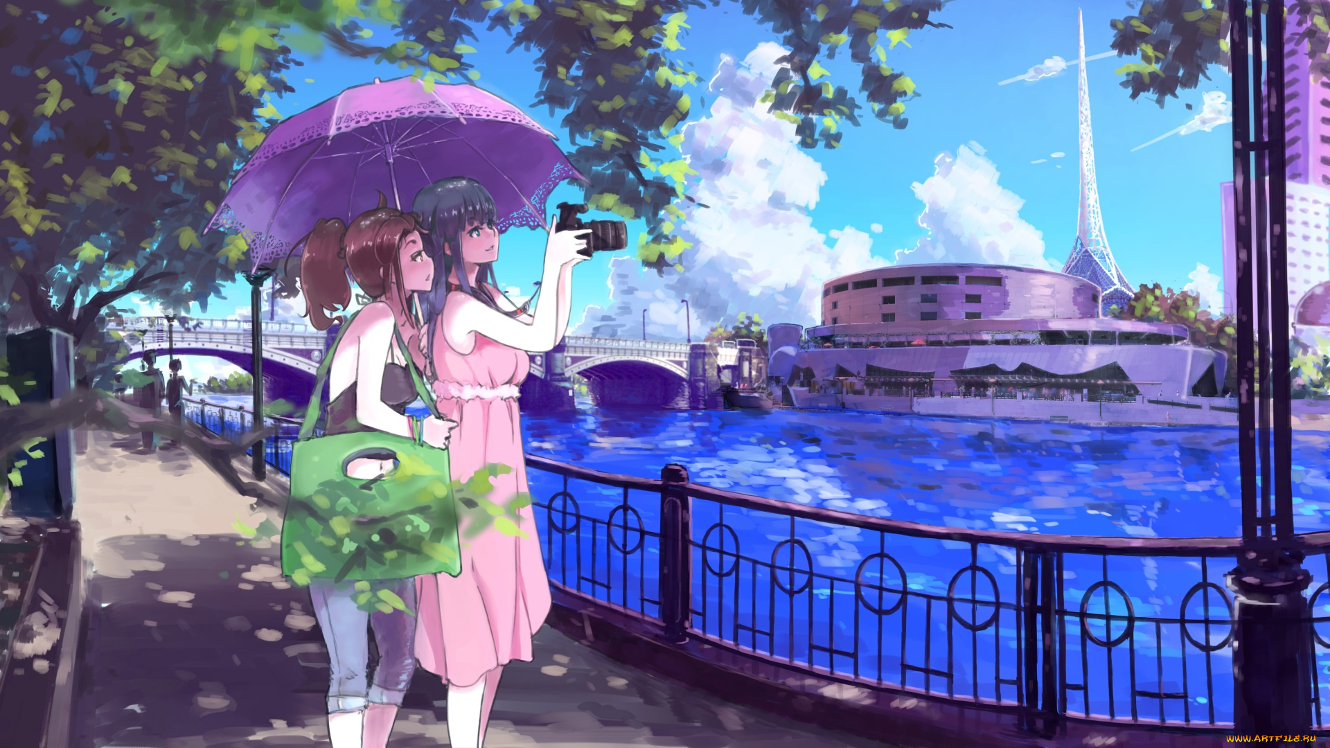 аниме, город, , улицы, , интерьер, , здания, девушки