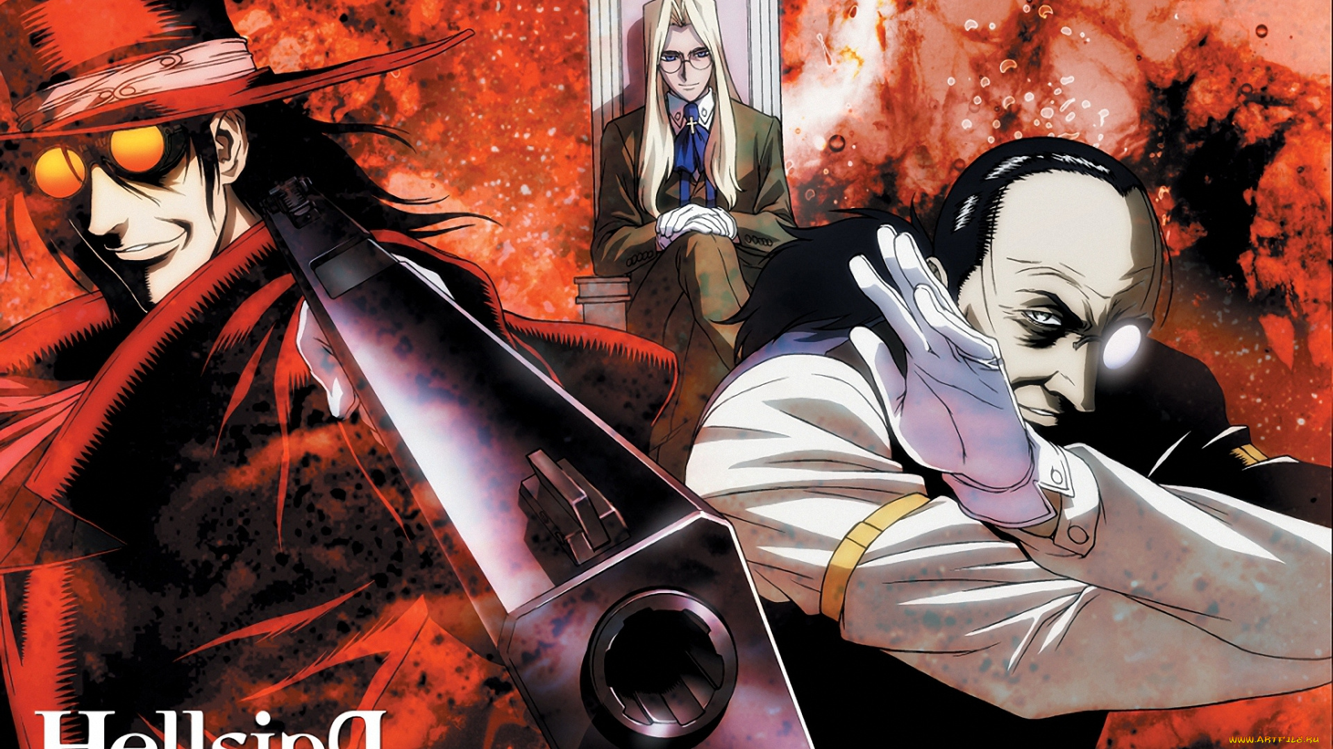 аниме, hellsing, алукард, integra, оружие, дракула, walter, alucard, vampire